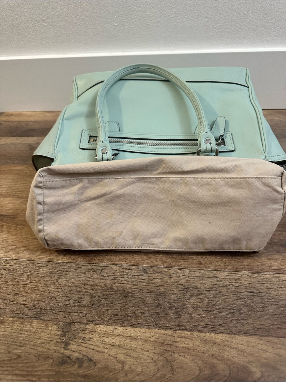 Coach Medium Candace Carryall Aqua Leather Satchel Tote 24201 - Picture 6 of 9